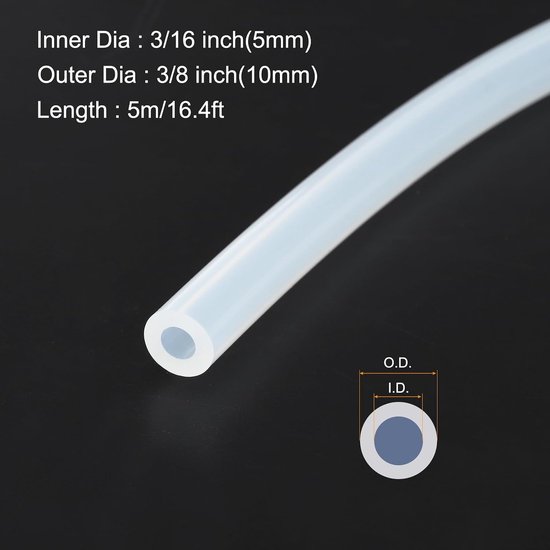 5m (16ft) Siliconen Slang 5mm ID 10mm OD Heldere Industriële Kunststof Slangen Pure Siliconen Slangen voor Pomp Sifonering Drainage Irrigatie Brouwerij, 3/16" x 3/8" — afbeelding 2