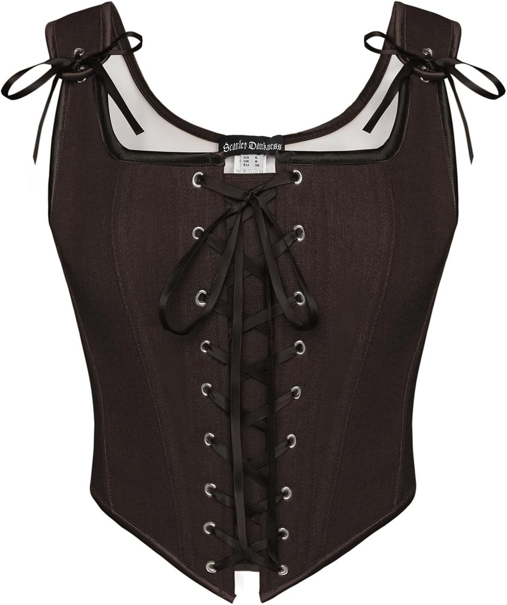 Corset voor Vrouwen in Renaissance Stijl met Vierkante Hals en Ribbons - Middeleeuwse Vintage Look