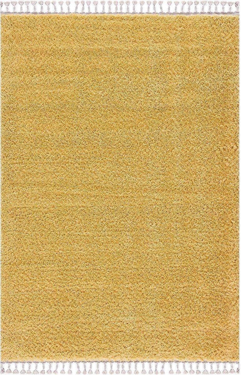 Carpet city Hoogpolig tapijt woonkamer - effen geel - 80x300 cm loper - shaggytapijt hoogpolige - kettingdraden - slaapkamertapijt pluizig zacht - modern gangtapijt