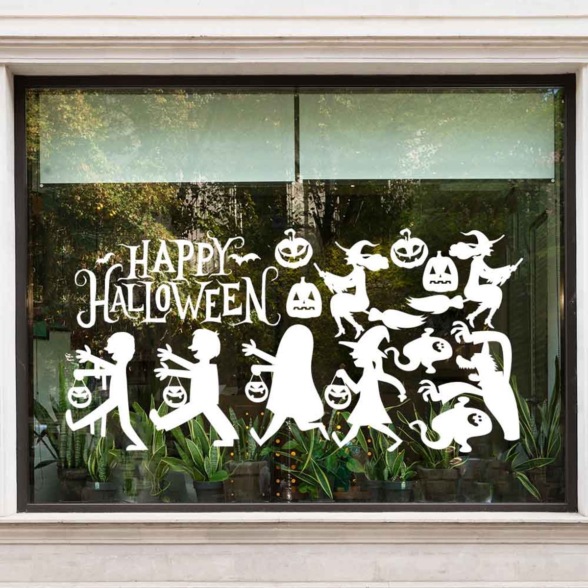 Trick or treat raamsticker set met Happy Halloween - Groen - 60 x 120 cm