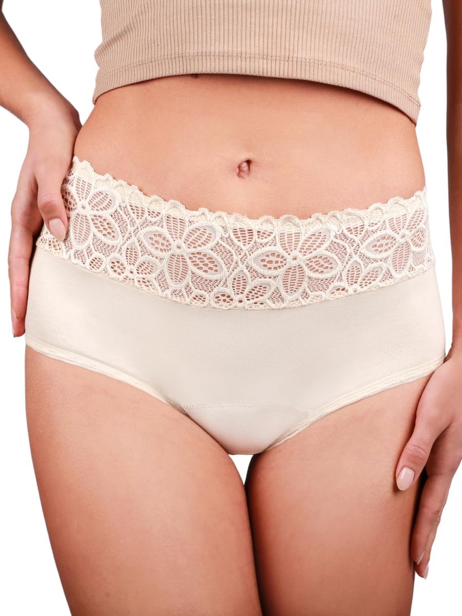 Ultra menstruatie-ondergoed, sterk bloeden, lekvrij en ademend menstruatieondergoed, vervangt 6-7 tampons, menstruatieslip, draagduur tot 12 uur, wasbaar op 60 °C, 40, beige