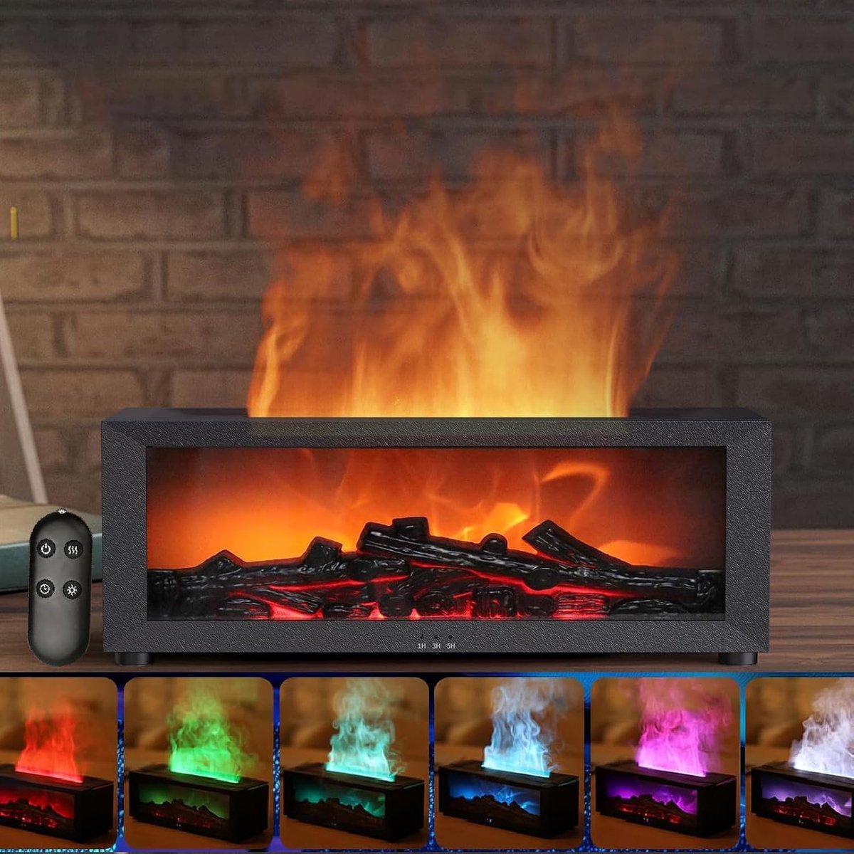 150 ml, 7 kleuren licht vlameffect aromatherapie diffuser luchtbevochtiger, open haard aromatherapie diffuser, open haard luchtbevochtiger, voor thuis, kantoor, slaapkamer