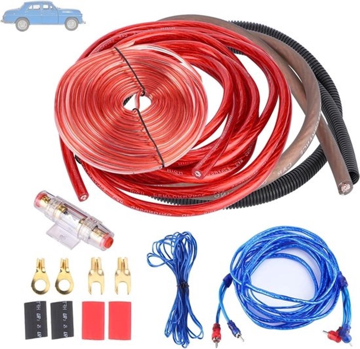 Versterker Bedradingsset - Audio Kabelset - Auto Audio Installatie - Premium Afscherming - 2800W - Zwart