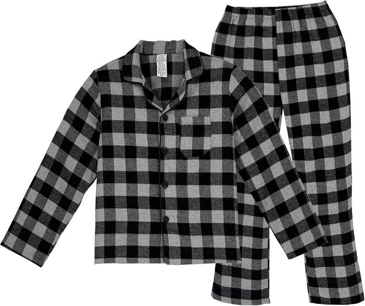 Meisjespyjama-set met lange mouwen, geruit, loungewear set voor jongens en meisjes, flanellen pyjama, geruite top en broek, 2-delig, kindernachtkleding, katoenen nachtkleding