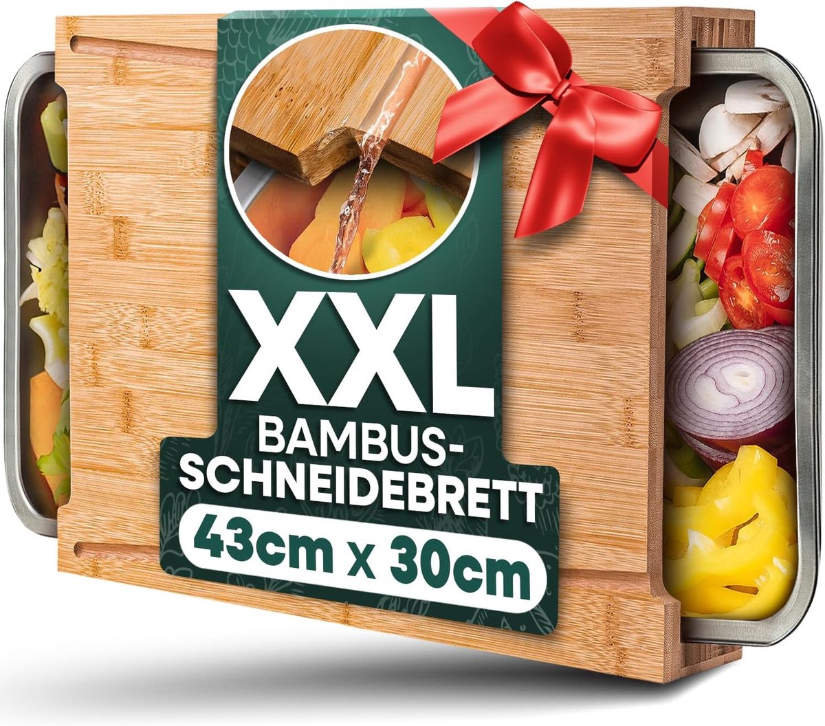 Bird Premium Snijplank met Opvangbakjes - Ideaal Gadget voor de Keuken - Set - Bamboe Snijplank met 2 Roestvrijstalen Opvangbakjes - Keukenhulpje voor Koken