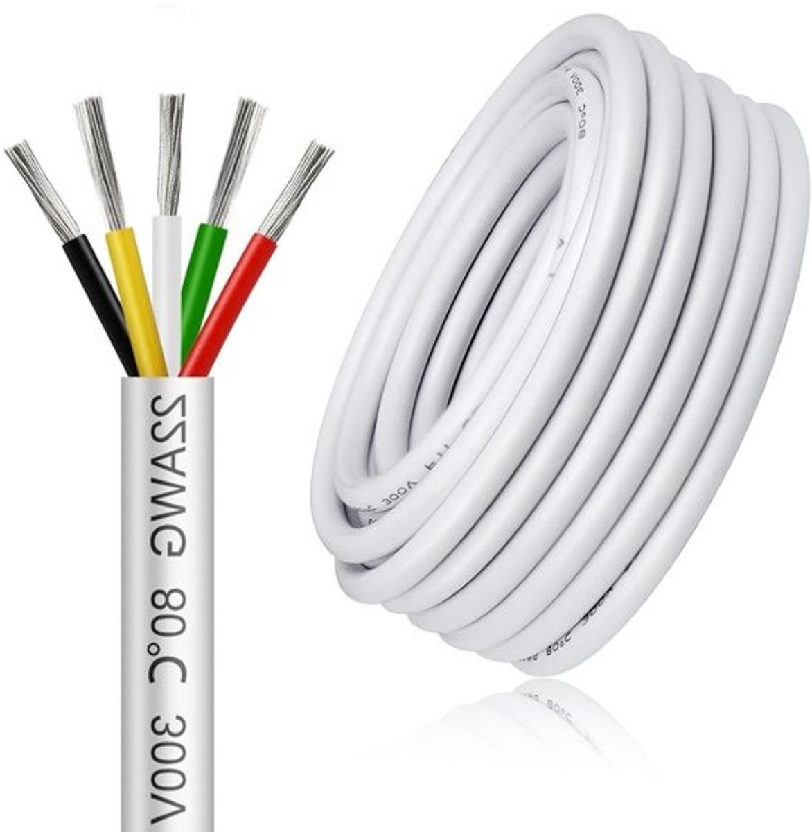 Elektrische Kabel - 5-aderige Kabel - Verlengen Elektronica - Vertind Koper - 5 Meter - Wit