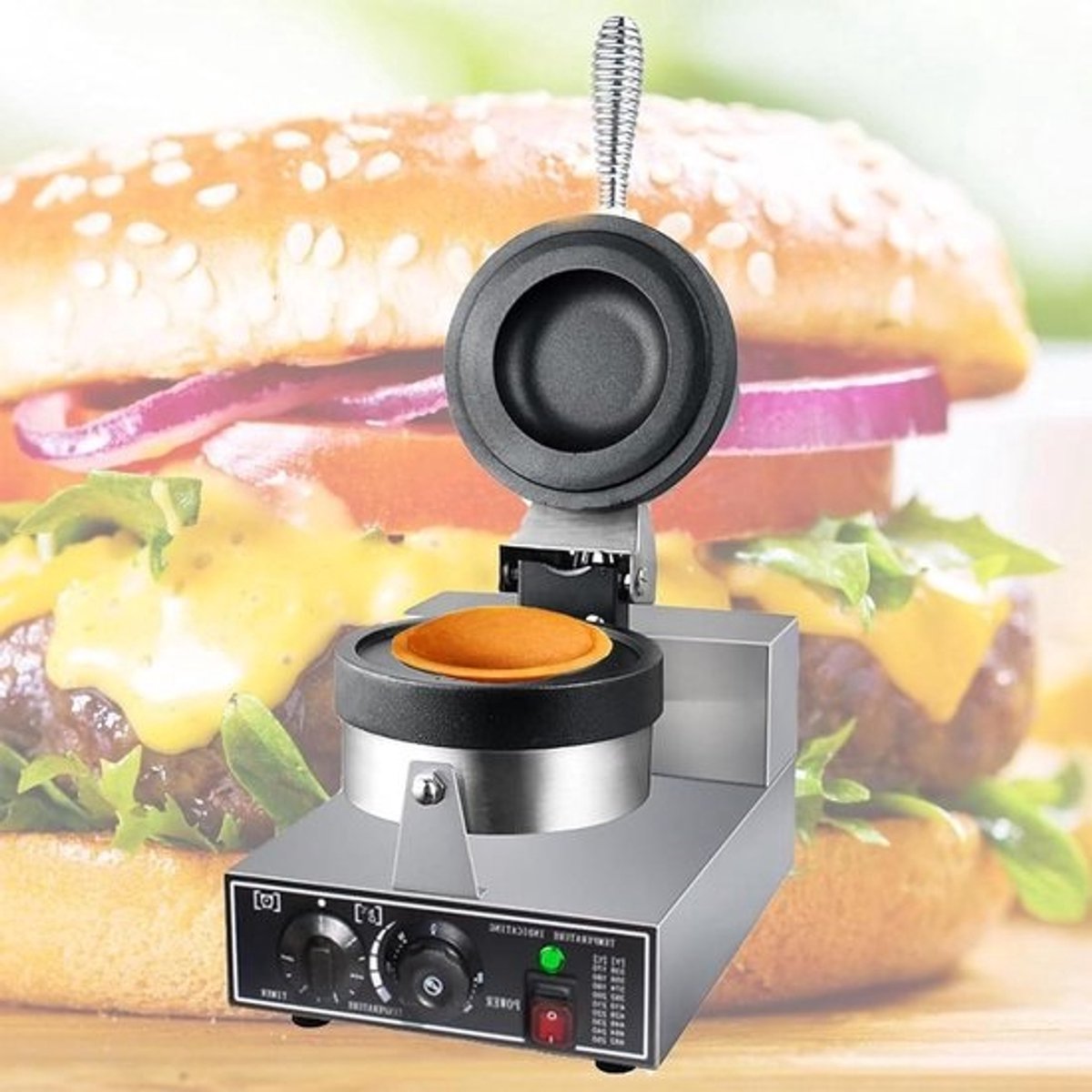 Elektrische Hamburger Maker - Wafelijzer Sandwich Pers - Snacks Maken - Dubbelzijdig Verwarmen - 10x2.5 cm - Zilver