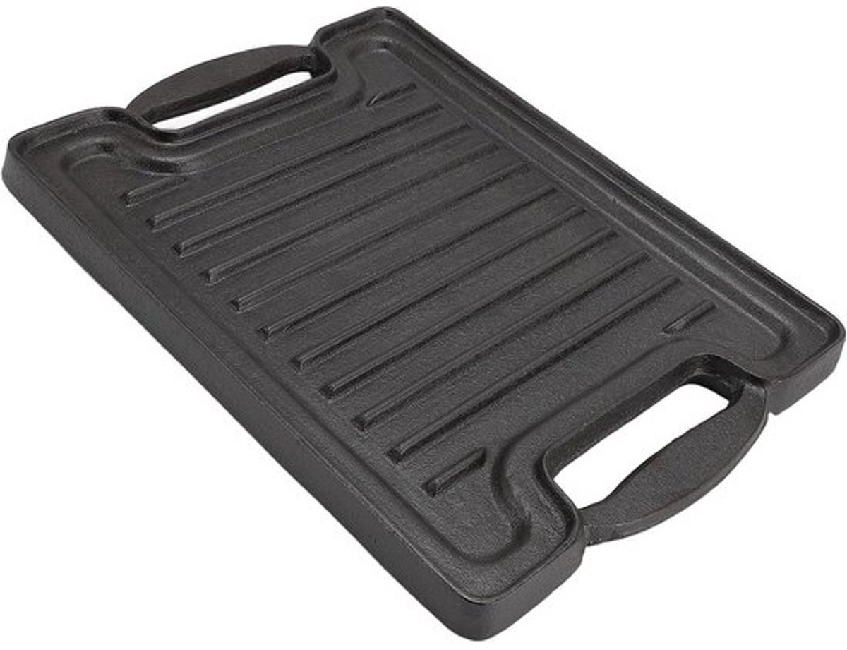 Gietijzeren Grillplaat - BBQ Plaat Platte Pan - Buiten Koken - Omkeerbaar Gietijzer - 44 x 33 cm - Zwart