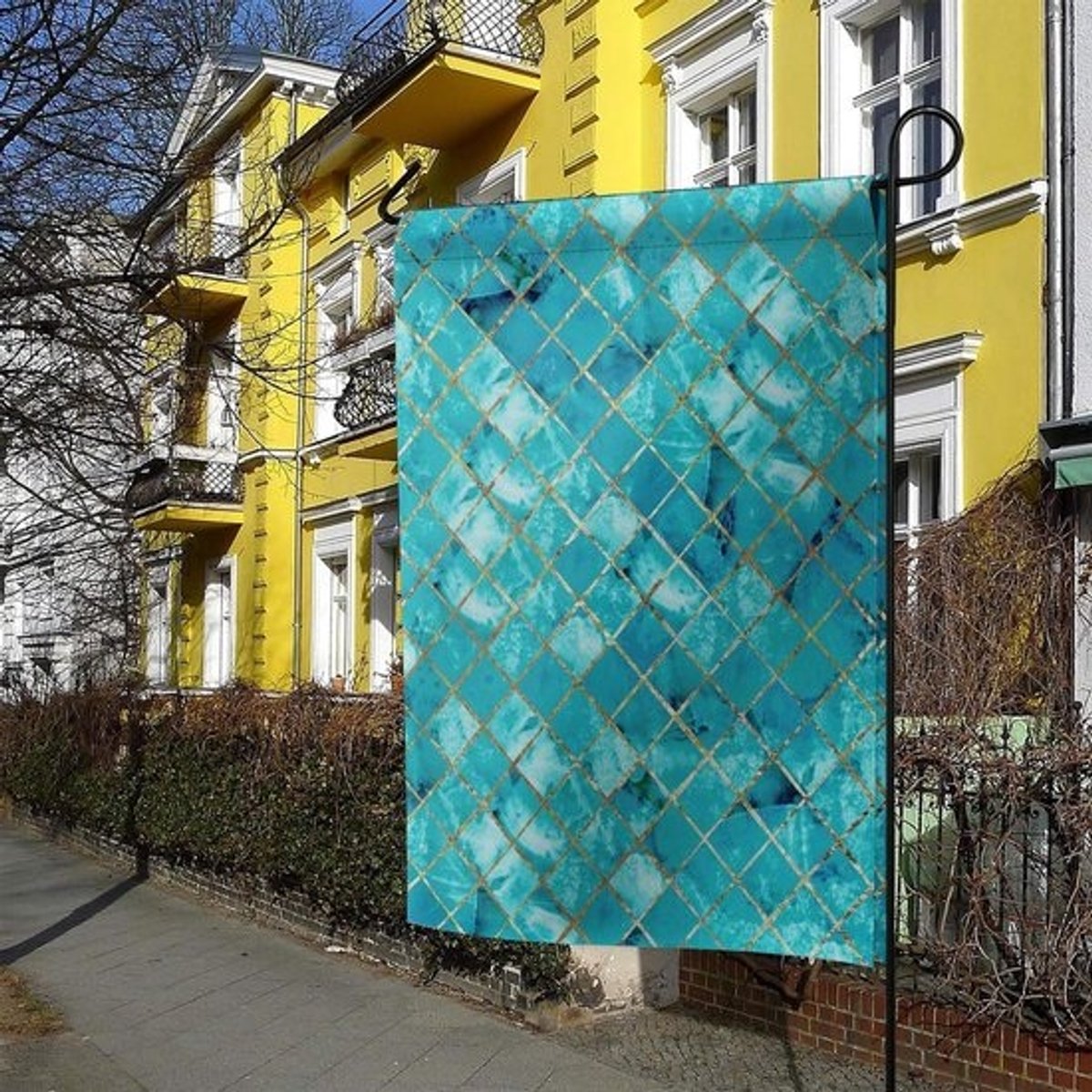 Tuinvlag - Wimpel Banner - Tuindecoratie - Dubbelzijdig Bedrukt - 30x45cm - Teal Marmer
