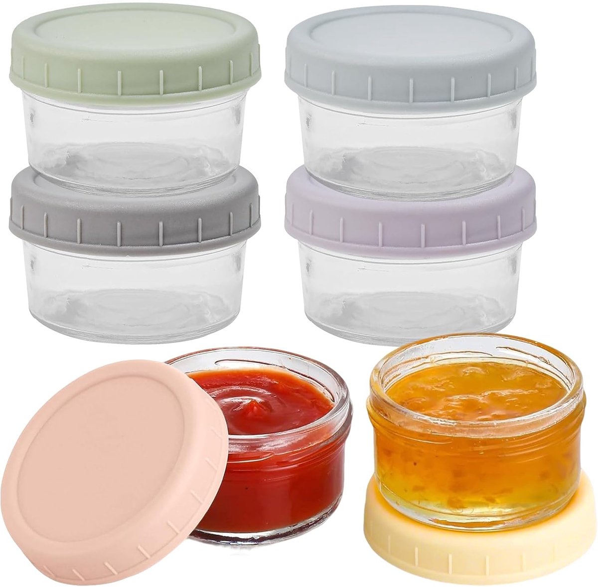 Set met 6 glazen potten met luchtdichte deksels, 80 ml, kleine kruidenpotjes, havermoutpotten voor de nacht, glazen pot met klep voor puree, saus, yoghurt