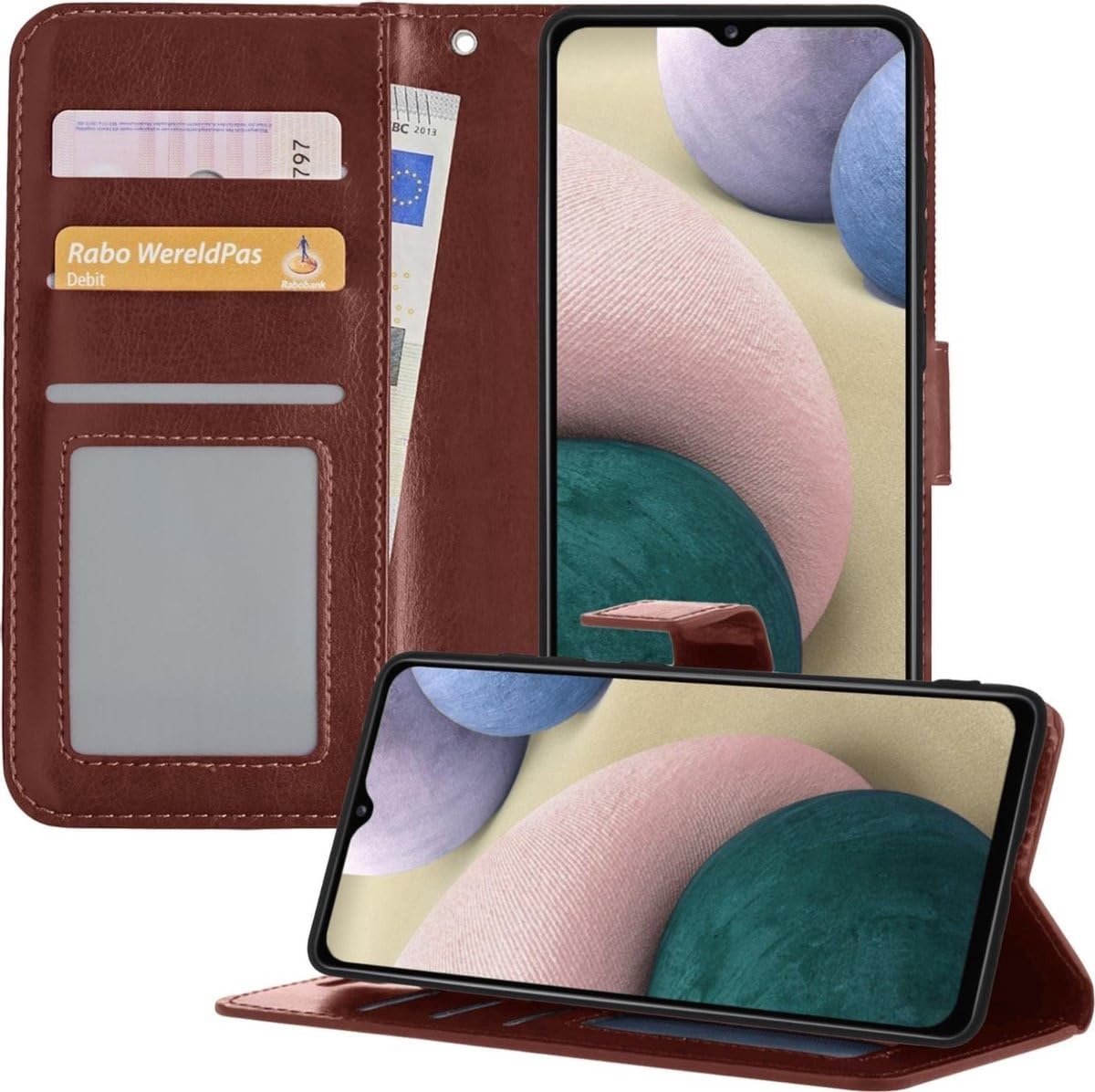 - Hoesje voor Samsung Galaxy A12 - BookHoesje Hoes - Kaartvak - Portomonee Case Bruin