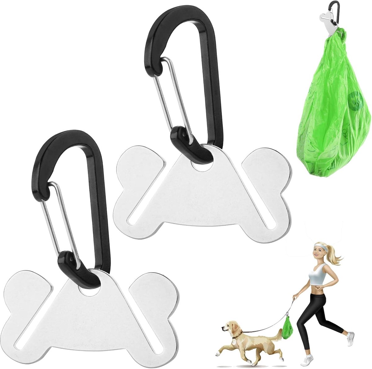 Dailygoods- Hondenpoepzakhouder handsfree - Poepzakjeshouder hond - Zinklegering - 2 stuks - Geschikt voor riem - Compact formaat - Poepzakhouder