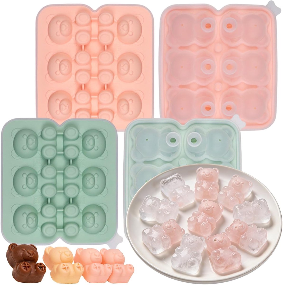 Ice Cube Tray 2x6-Cavity 3D Silicone Moulds with Lid for Freezer, One-Piece Mini Funnel for Easy Water Filling and Demoulding, Whisky Ice Ball Mould for Chocolate Jelly Pudding Molding