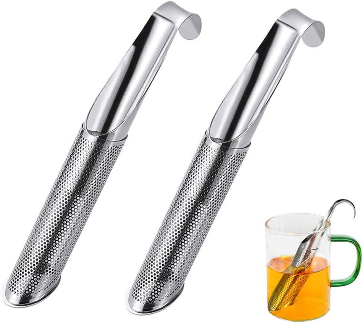 Dailygoods- Theefilter Herbruikbaar - Theezeef RVS - Thee Infuser - Lange Handgreep - Hangend Ontwerp - Duurzaam Materiaal