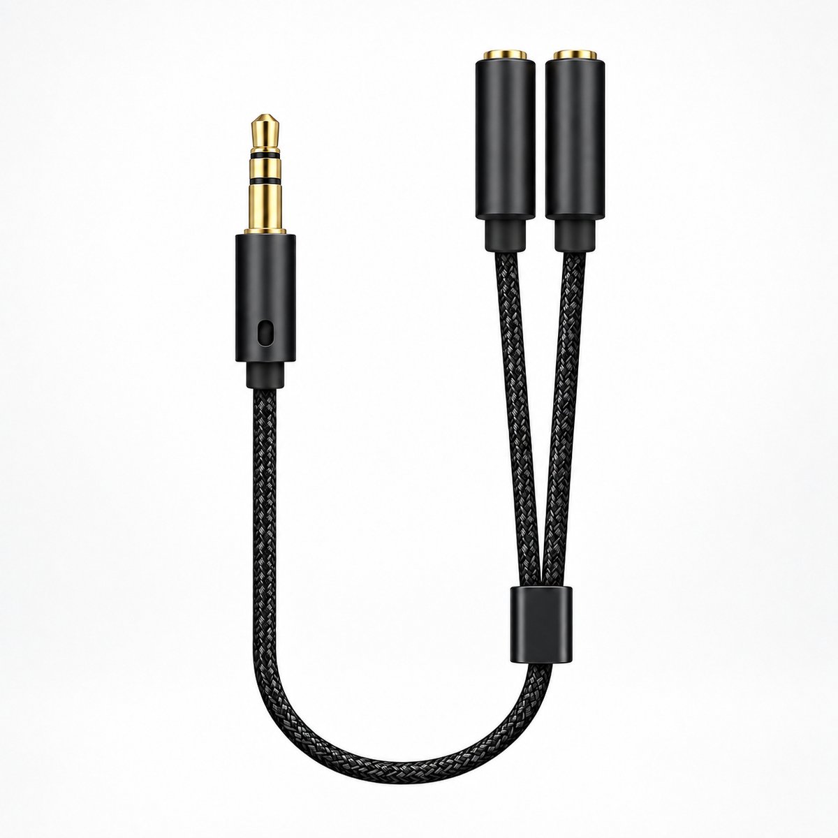 Nereb Audio Splitter 3,5 mm – Jack Splitter 1x Male naar 2x Female – AUX Koptelefoon Splitter – 25 cm – Gevlochten – Zwart