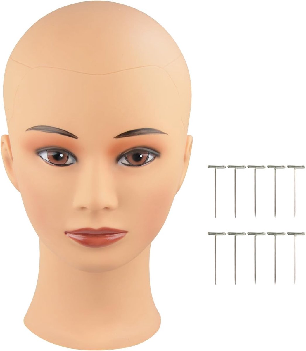 Professionele Pruikhoofd Mannequin Zonder haar voor het Maken en Weergeven van Pruiken, Hoeden en Bril met T-pinnen (beige 20 inch)