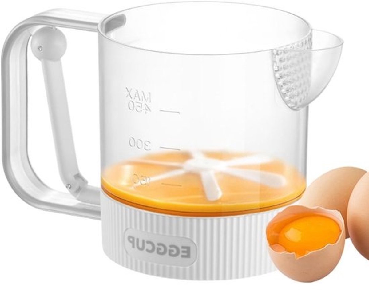 Eiermengbeker - Eierklopper Blender - Beslag Maken - Semi-automatische Pers - 12 x 11 x 12 cm - Wit
