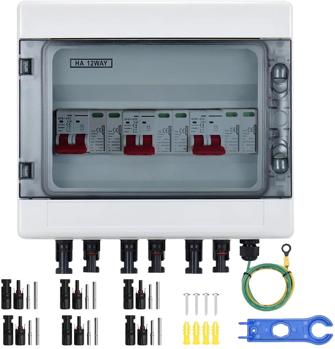 overspanningsbeveiliging, 3-in-3 uitgangen, automatische DC-schakelaar, bliksembeveiliging, 3 strengen, 1000 V, DC25 A, 20-40 KA, aansluitbox voor generator met zonne-aansluiting IP65