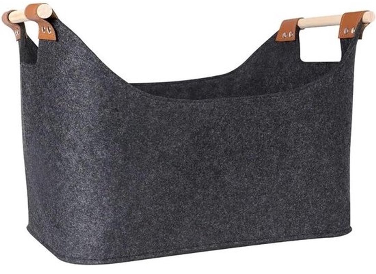Canvas Houtmand - Houtopslag Tas - Haardhout Opslag - Rustieke Decoratie - 40x25x28 cm - Grijs