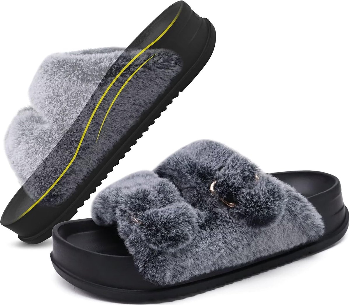 Slippers voor dames, plantaire fasciitis, platform, winter, warm, open teen, antislip, rubber, binnenzool, buiten EU36-43