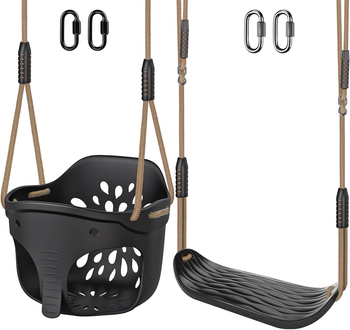 Schommel Outdoor Kinder Schommelzitje Set - Indoor Volwassenen Schommel Babyschommel Zwart Tuin Kinderschommel Hoogte Verstelbare Schommel met Antislip Verstelbaar Touw Schommelplank