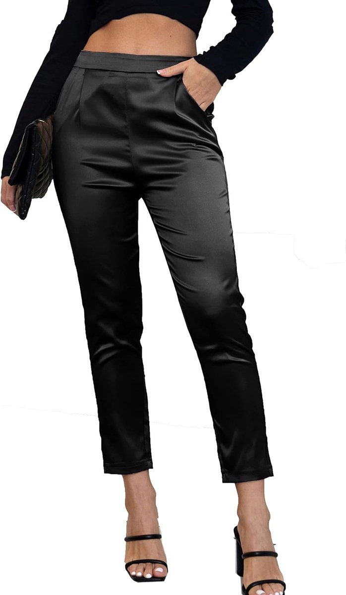 zijdeachtige jurk voor dames, casual, elastisch, hoge taille, stretch, elegante broek, broek
