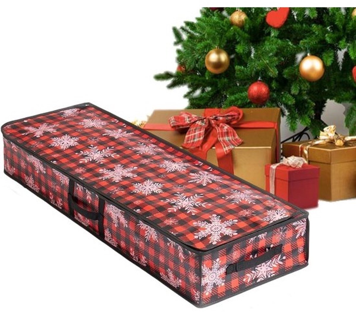 Opbergbox Cadeaupapier - Inpakpapier Organizer - Cadeaus Inpakken - Met Handvat - 39x26x2 cm - Grijs