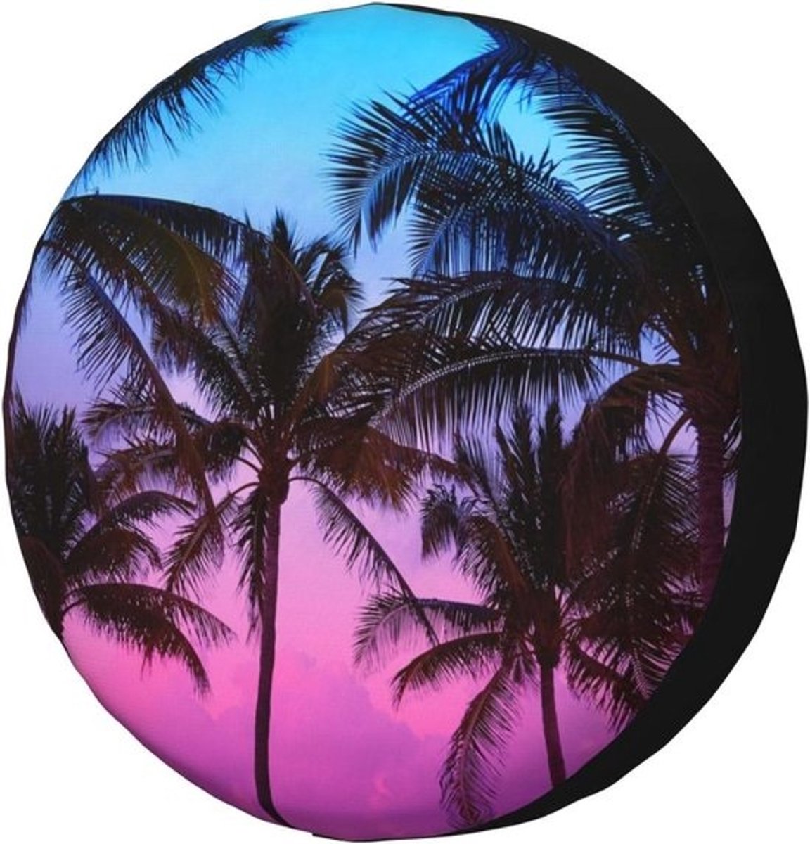 Bandenhoezen - Reservewielhoes Wielcover - Voertuig Beschermen - Palmbomen Zonsondergang Print - 16 Inch - Zwart