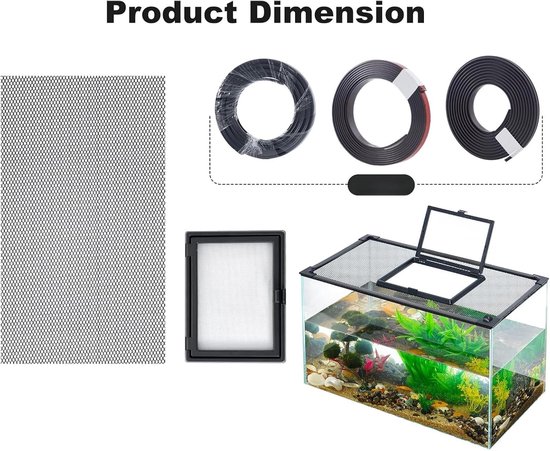 Aquariumafdekking met magneetsluiting en opvouwbare ramen, beschermingsnet voor vissen en reptielen, voorkomt springen, eenvoudige zelfmontage, PP-kunststof, 50 x 30 cm — afbeelding 2