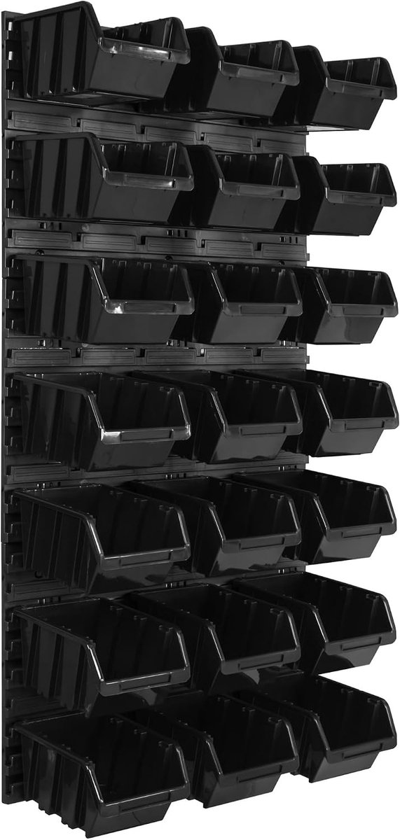 Wandrek 578 x 1170 mm, 21 stuks box, stapelboxen gietplank opbergkasten, extra sterke wandplaten, plank uitbreidbaar, werkplaatsrek opbergrek werkplaatswandrek steekplank