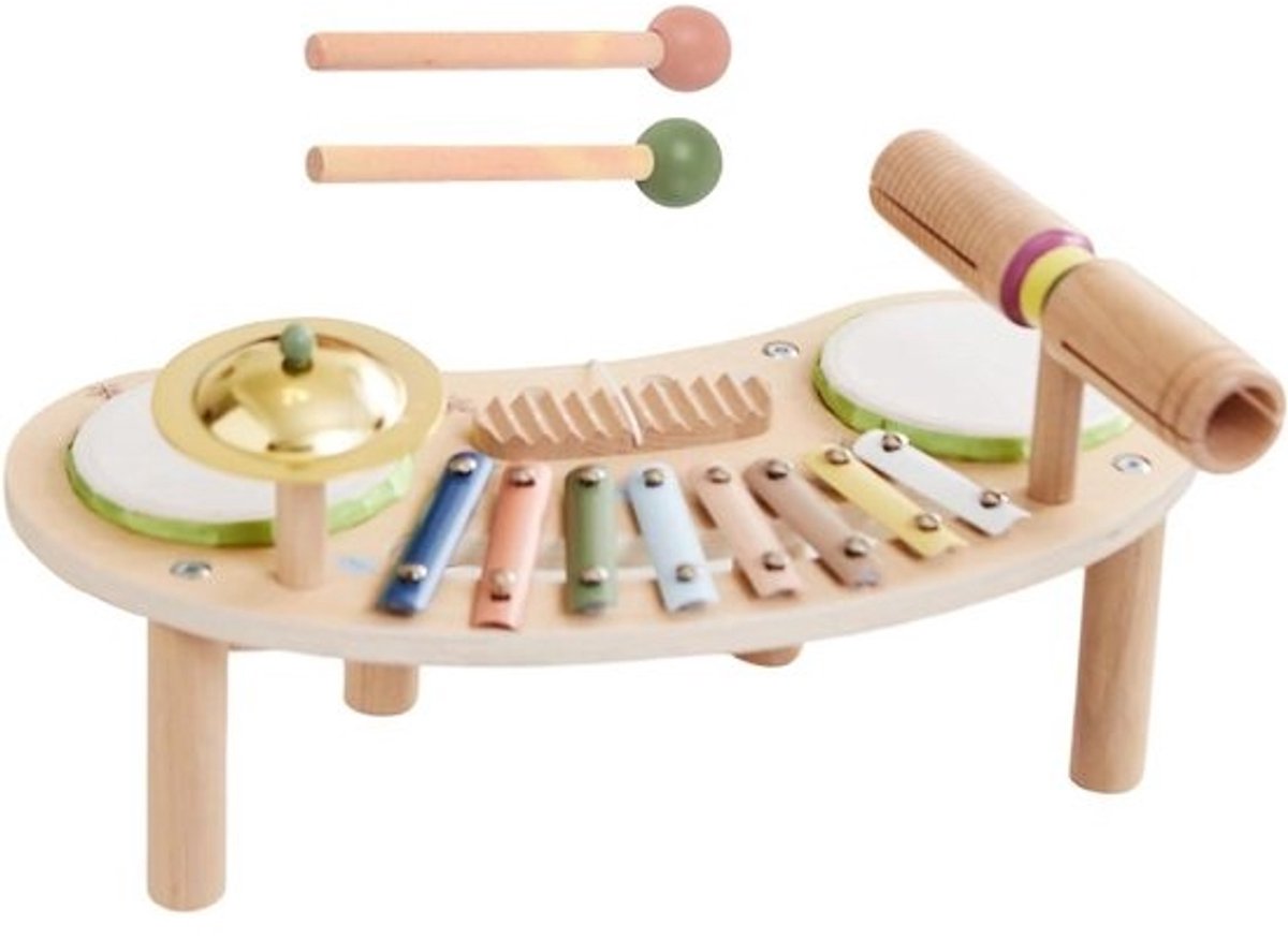 Houten Kinderbatterij - Muziekinstrument Speelgoed - Muziek Ontdekken - 7-in-1 Set - 392 x 68 x 21 cm - Multicolor