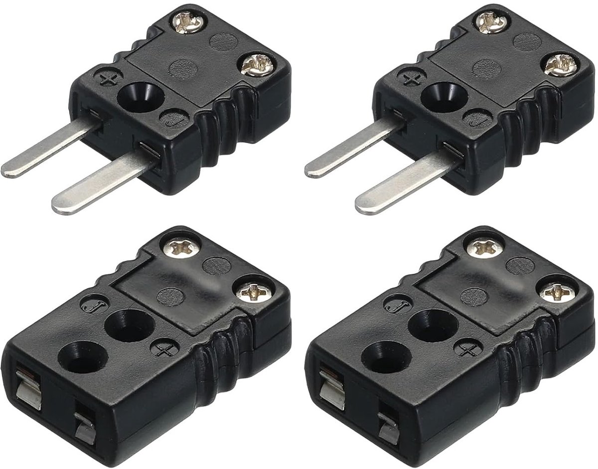 Adapter vrouwelijk mannelijk voor thermokoppelkabel J type, hoge temperatuur 200 °C (392 °F) voor thermokoppelsondes, zwart, 2 stuks