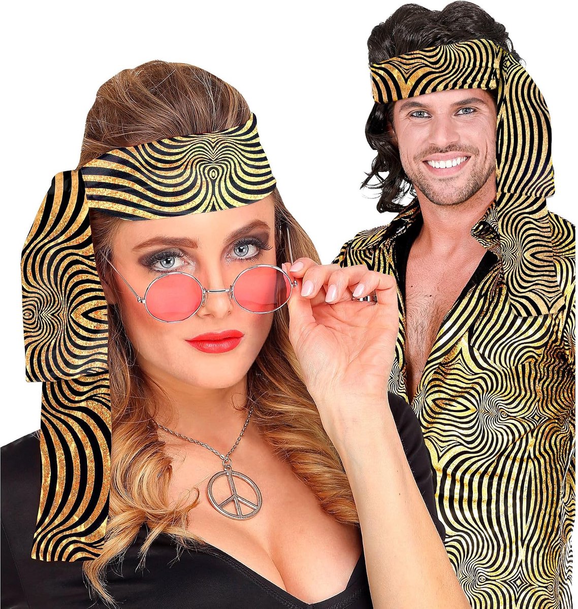Kostuums | Jaren 70 Hoofdband Psychedelic Gold | Carnaval kostuum | Verkleedkleding