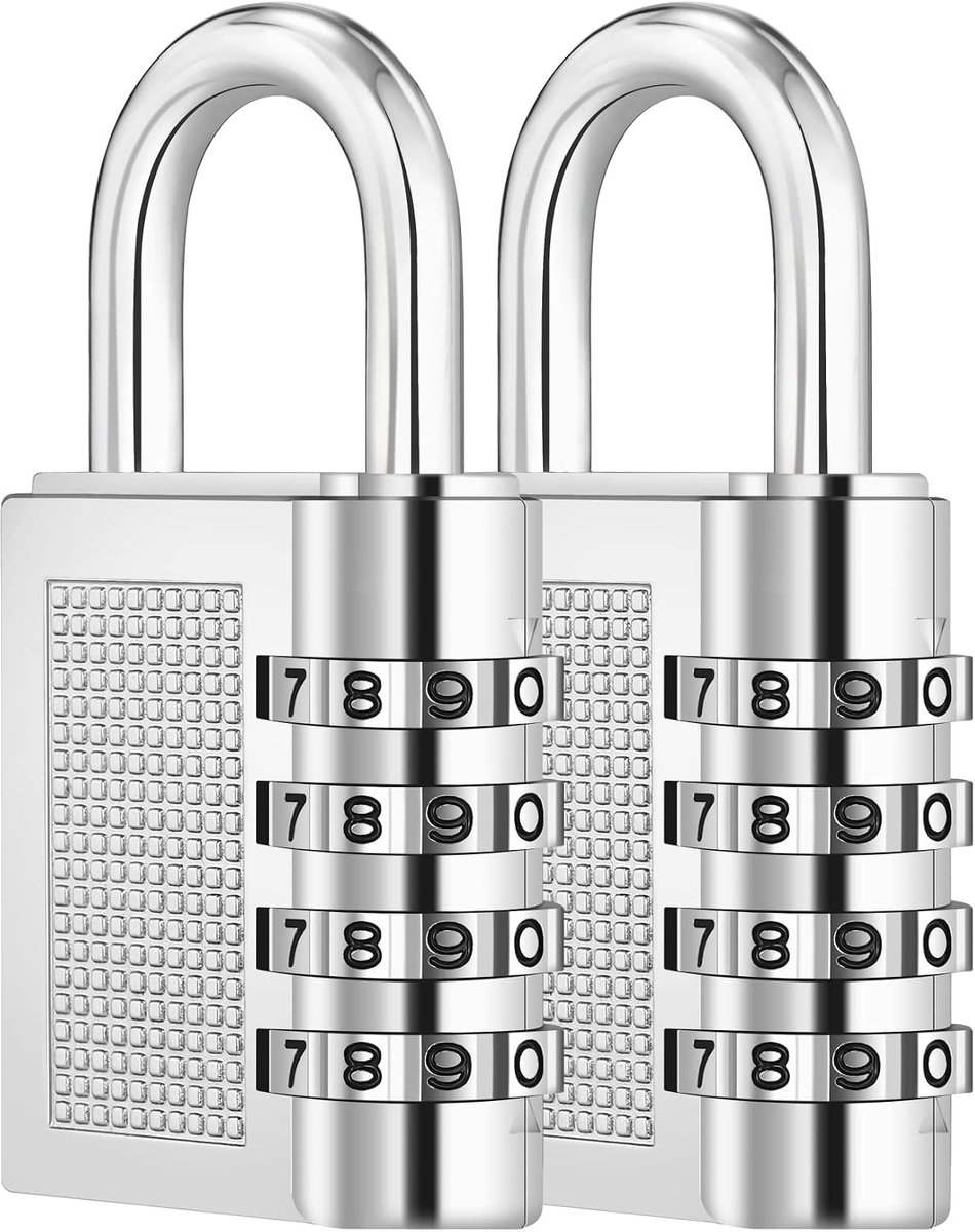 Cijferslot, hangslot, slot met cijfercode, 4-cijferig, spinslot voor fitnessstudio, klein hangslot, weerbestendig, combinatieslot voor tuindeur, kelderdeur, hekken (2 stuks, zilverkleurig)