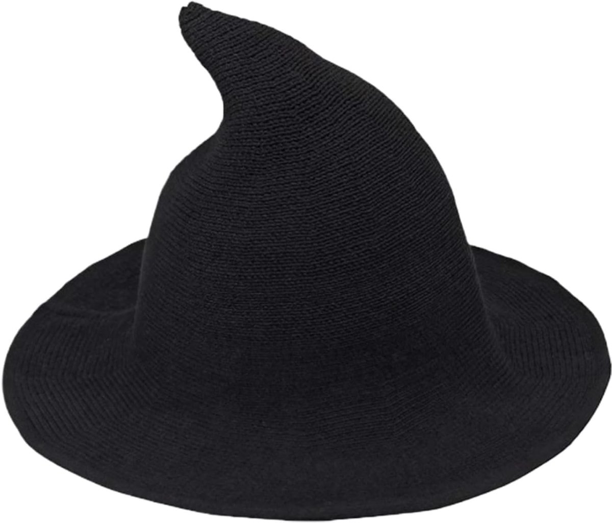 Katoen Garen Gebreide Wizard Hoed Opvouwbare Zwarte Kleur Sharp Puntige Heks Hoed Meisje Brede Rand Kostuum Cosplay Party Hoed Accessoire