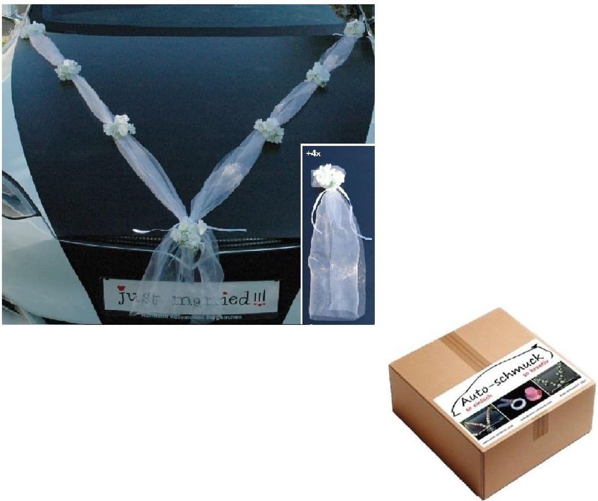 Strikken, bruidspaar, rozen, decoratie, autoversiering, bruiloft, auto, slinger, autoversiering (wit, decoratie + strikken)
