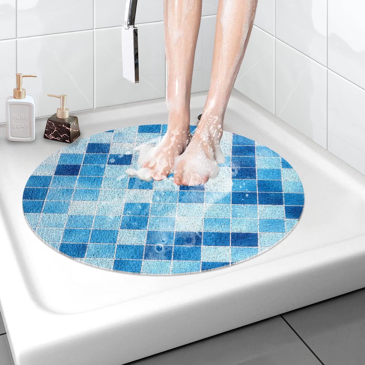 Antislip, zacht comfort, badmat met afvoergaten, pvc-luffa, massagemat voor natte ruimtes, sneldrogend, 60 x 60 cm