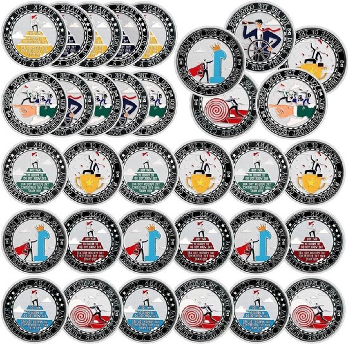 Waardering munten - Inspirerende geschenken - Erkenning tonen - Verzilverd metaal - 30 stuks - Multicolor