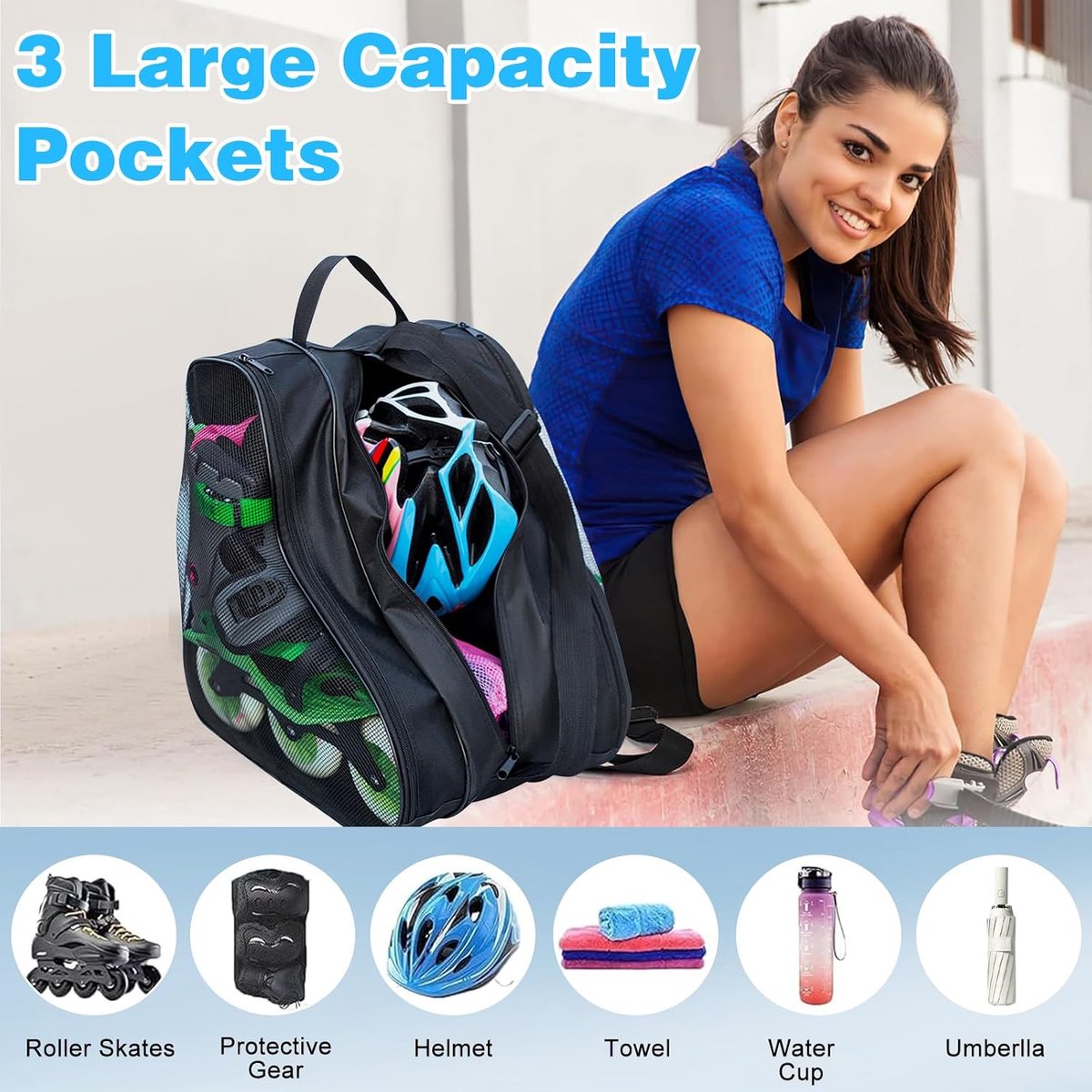 Rolschaatstas voor kinderen, skater-tas, schaatstas, tas voor inlineskates, skischoentas, verstelbare draagriem, schaatstas, rolschaatstas voor heren en dames