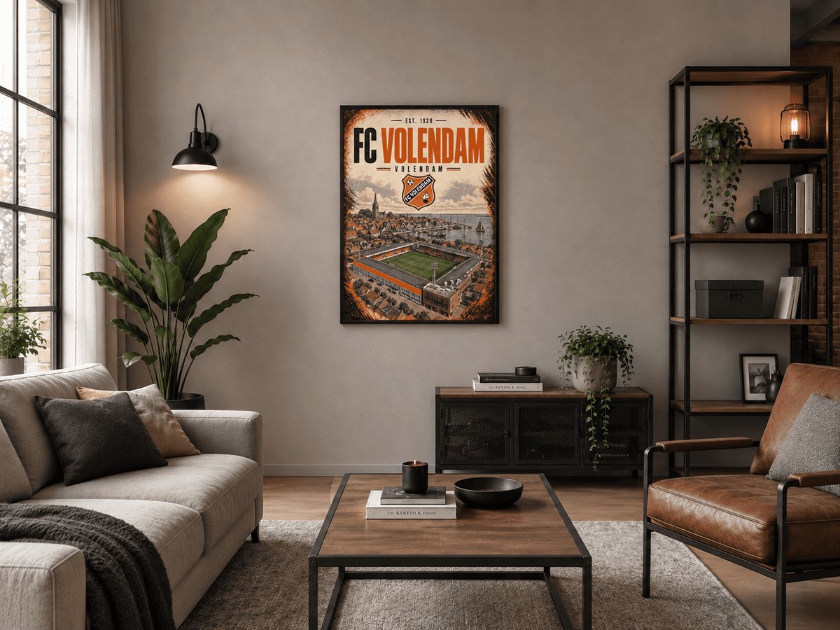 FC Volendam Poster | Stadion en Skyline Volendam | Inclusief Zwarte A4 Lijst