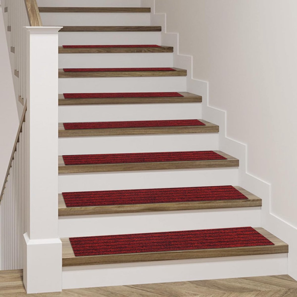 Traptredematten, 15 stuks, 70 x 20 cm, antislip, zacht, rechthoekig, zelfklevend, binnentrap, traptreden voor kinderen, ouderen en huisdieren (rood)