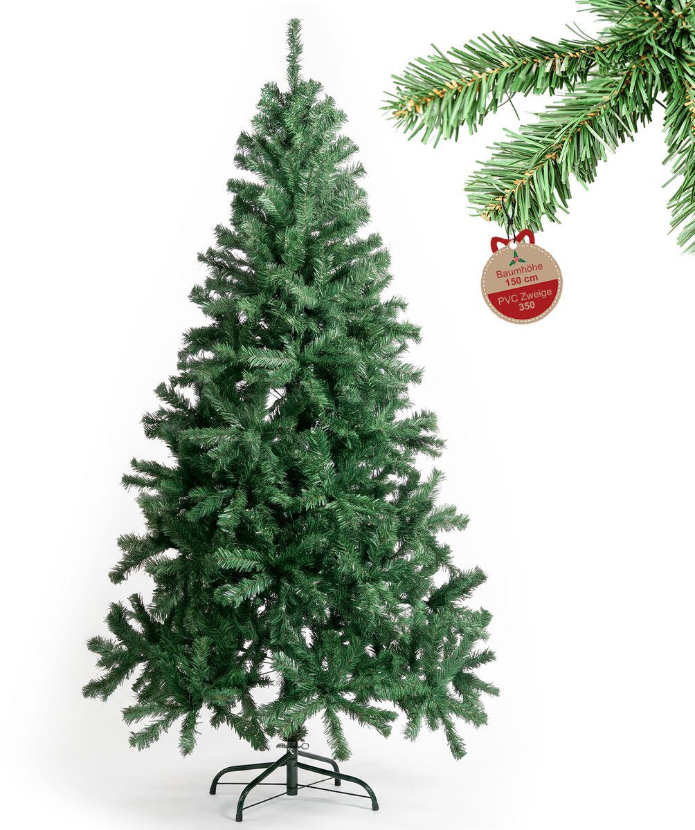 Arvioo Kunstkerstboom-150cm-Groen-PVC-Buigbare takken-IJzeren voet