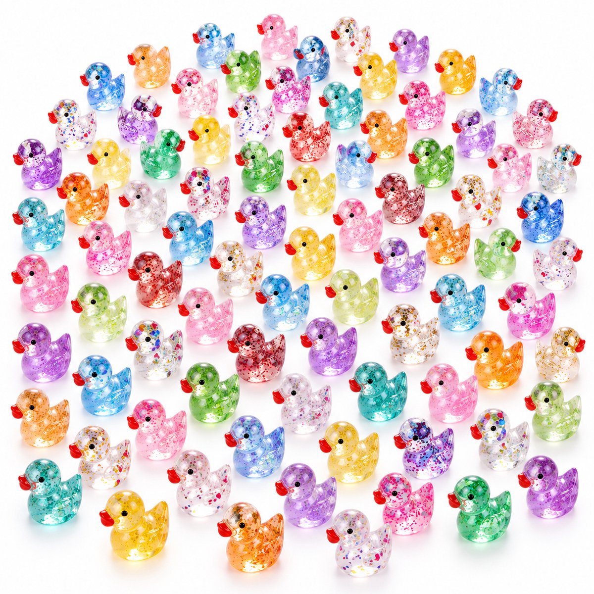 100 Stuks Realistische Mini Eendjes Figuurtjes - Hars Feestdecoratie - voor Miniaturen, Aquarium, Bruiloft, Verjaardag en Kerst - Crystal-versie