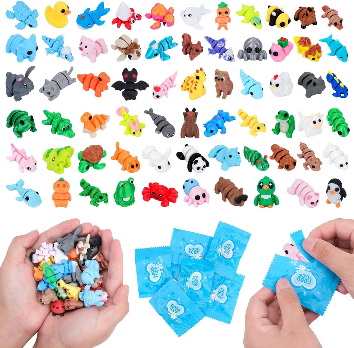 Speelgoed - 3D Geprinte Dieren Mystery Blind Bags - Flexibele Figuurtjes - Realistische Miniatuurdieren - Voor Halloween Cadeau, Kerstmis Cadeau, Feest en Decoratie - 50 stuks