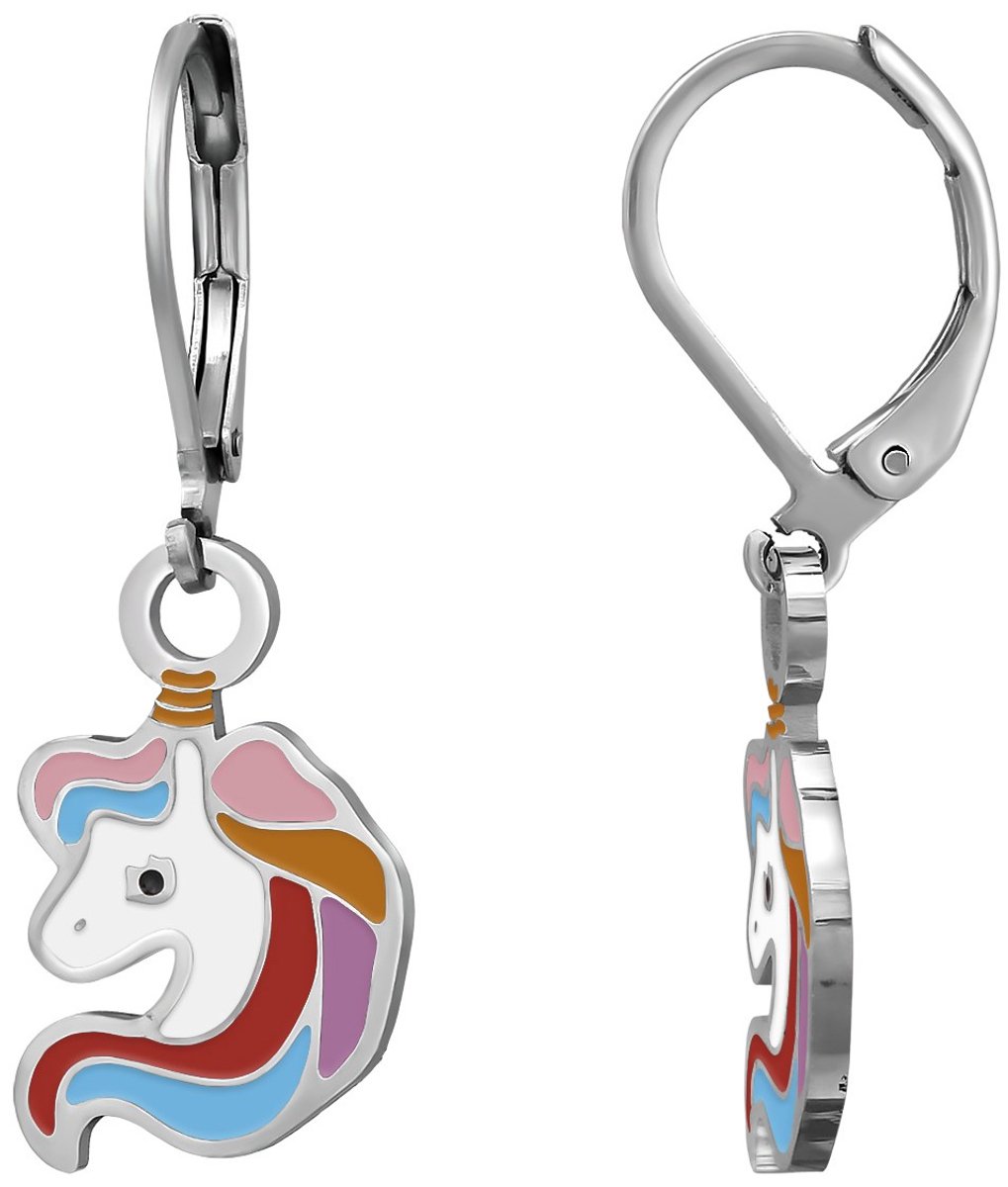 Joy|S - Eenhoorn bedel oorbellen - Brisure sluiting - Chirurgisch staal - ip/pvd - unicorn met leverback - kinderoorbellen