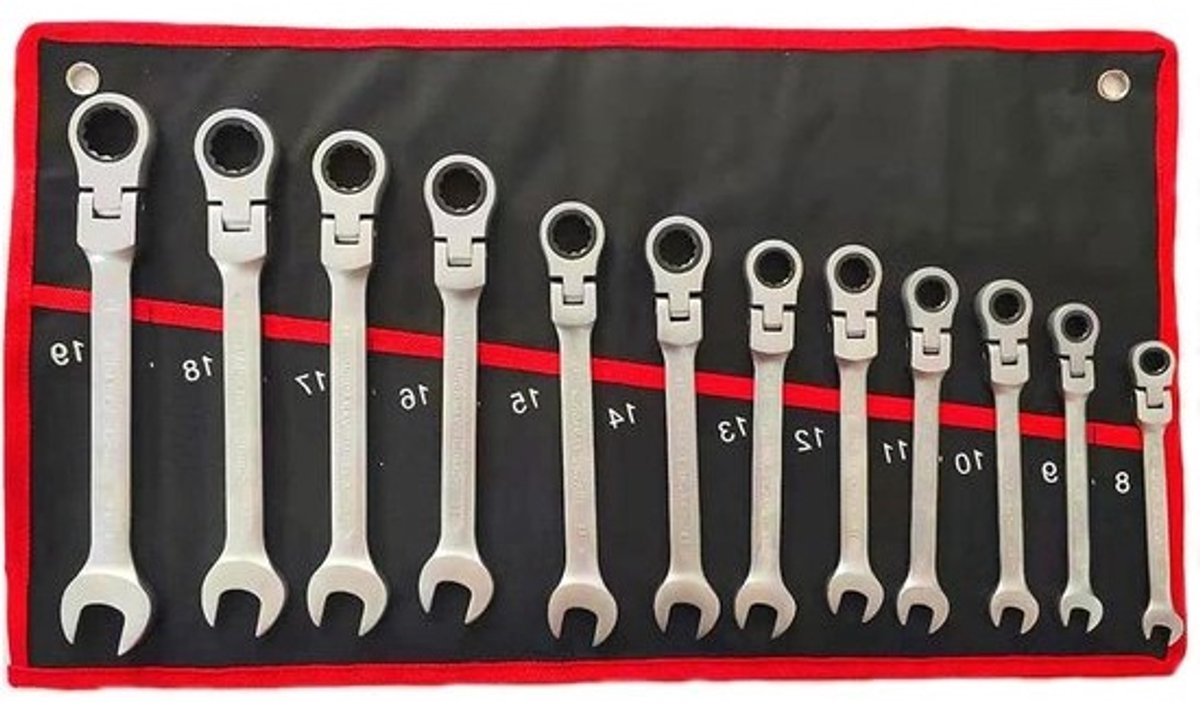 Ringsleutel Set - Combinatiesleutel Ratelsleutel - Auto Reparatie - Chroom Vanadium Staal - 12 Delig - Zilver