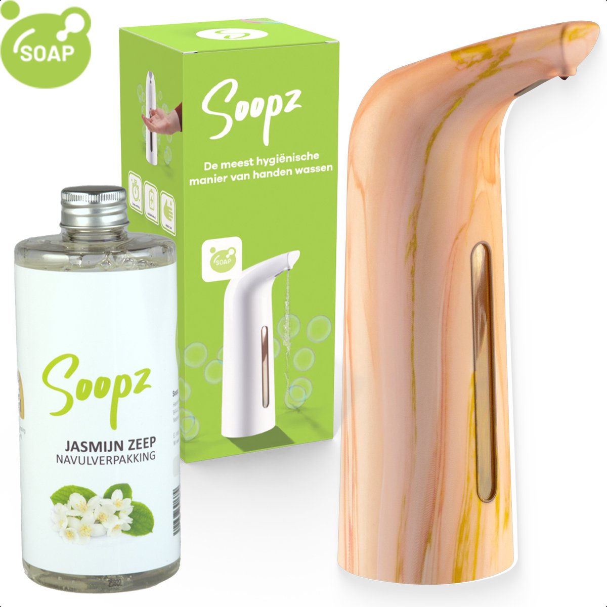 Soopz Automatische Zeepdispenser – Roze – Pink Fusion Elegance – Zeeppompje met Bewegingssensor – Met Jasmijn Zeep