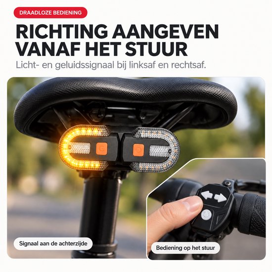 Cloudy Fietsachterlicht met Richtingaanwijzers - Draadloze Afstandsbediening - Licht- en Geluidssignaal - USB Oplaadbaar - Zwart — afbeelding 2