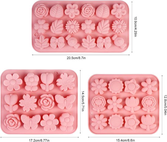 3 stuks siliconen vormen met bloemen, bakset, chocoladevorm, siliconen — afbeelding 2