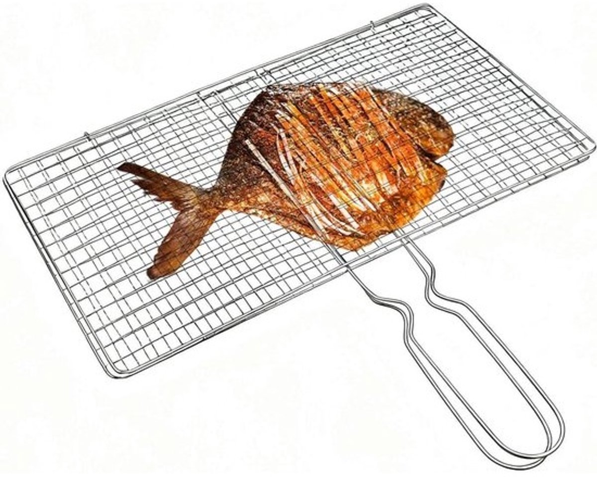 Grillmand RVS - BBQ Mand Groenten - Buiten Koken - Hittebestendig Handvat - 34 x 19 x 0.7 cm - Zilver